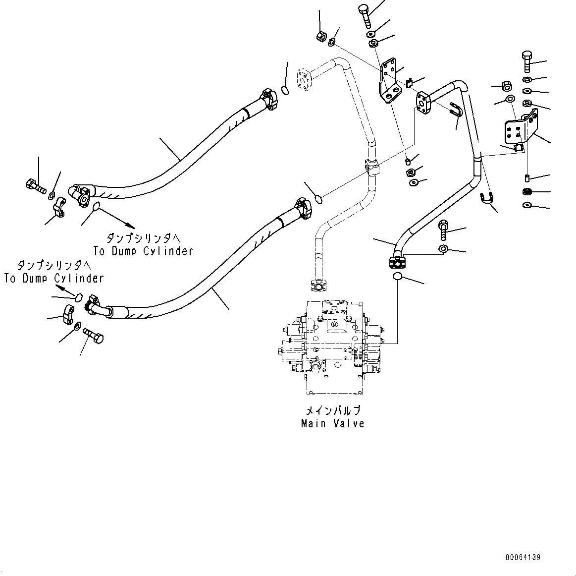 Схема запчастей Komatsu WA500-6R - ГИДРОЛИНИЯ, ГИДРОЦИЛИНДР КОВША ТРУБЫ (/) (№-) ГИДРОЛИНИЯ, С 3-Х СЕКЦ. КОНТР. КЛАПАНОМ