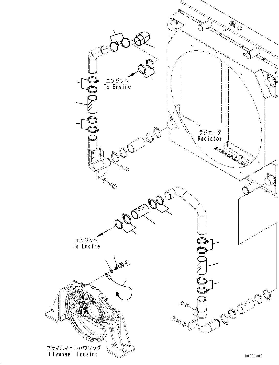 Схема запчастей Komatsu WA800-3E0 - ДВИГАТЕЛЬ БЛОК, ПОСЛЕОХЛАДИТЕЛЬ ТРУБЫ (№7-) ДВИГАТЕЛЬ БЛОК, ДВИГАТЕЛЬ PRE-СМАЗКАE СИСТЕМА