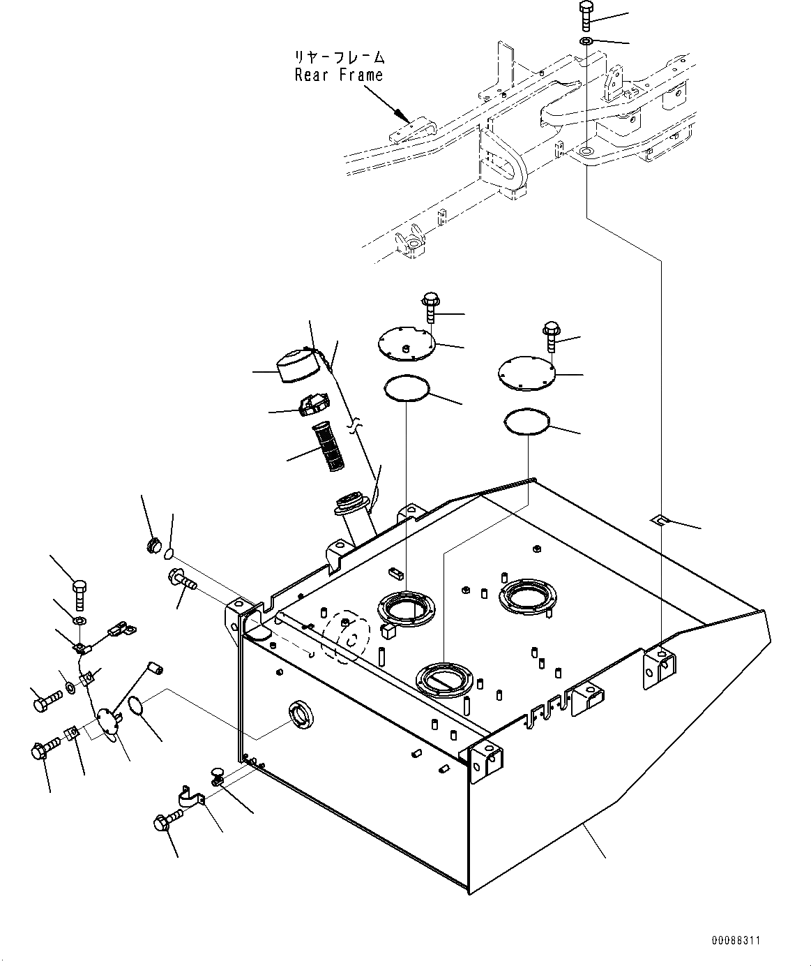 Схема запчастей Komatsu WA800-3E0 - ТОПЛИВН. БАК., БАК (№7-) ТОПЛИВН. БАК., С ТОПЛИВН. БЫСТРОСЪЕМН. МЕХ-М