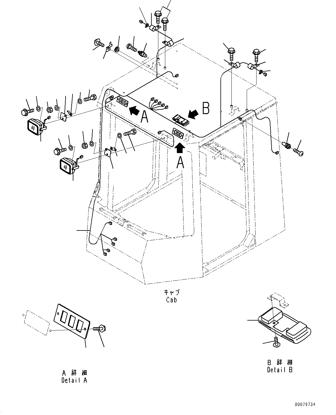 Схема запчастей Komatsu WA800-3E0 - КАБИНА, ЭЛЕКТРИЧ. ЧАСТИ (№7-) КАБИНА, БЕЗ AM-FM РАДИО, РОЛИК BLIND, ЗАДН., НАКЛОН.ABLE РУЛЕВОЕ КОЛЕСО