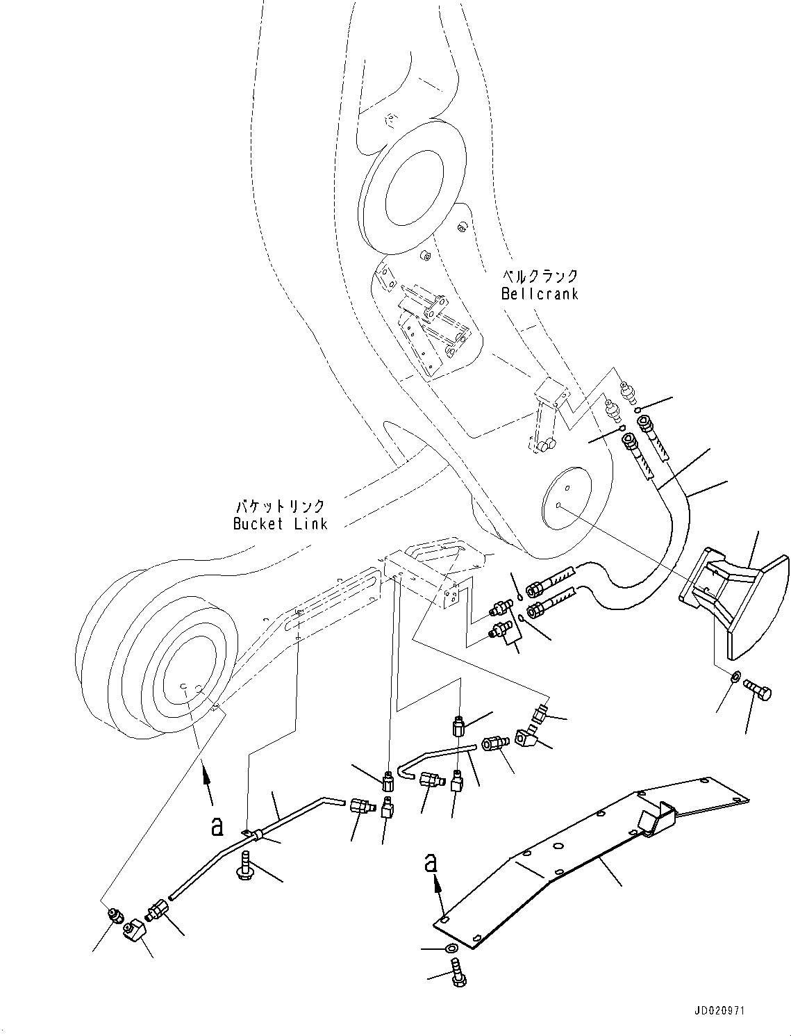 Схема запчастей Komatsu WA800-3E0 - РУКОЯТЬ И BELL CRANK, НАСОС СМАЗКИ ТРУБЫ (/) (№7-) РУКОЯТЬ И BELL CRANK, С АВТОМАТИЧ.-СИСТ. СМАЗКИ СИСТЕМА, УДАЛЕНН. СТРЕЛА ПОЗИЦИОНЕР