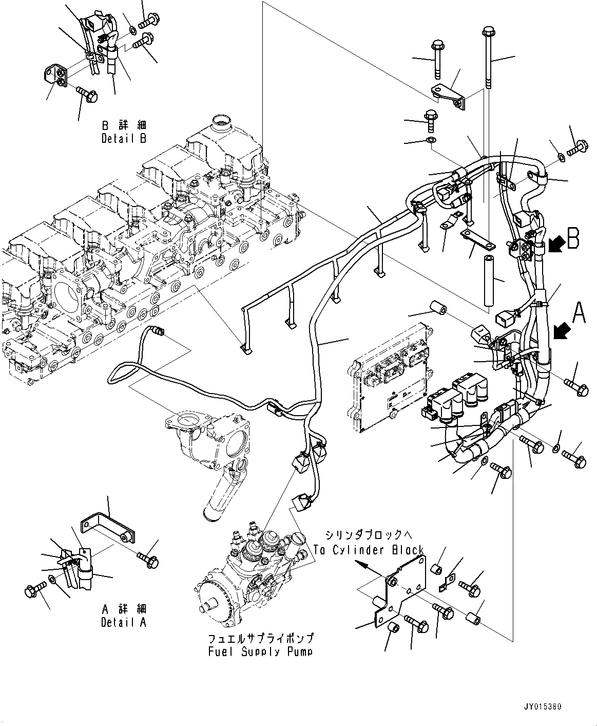 Схема запчастей Komatsu SAA6D125E-5BA - ПРОВОДКА, ПРОВОДКА, ДВИГАТЕЛЬ (№7-) ПРОВОДКА