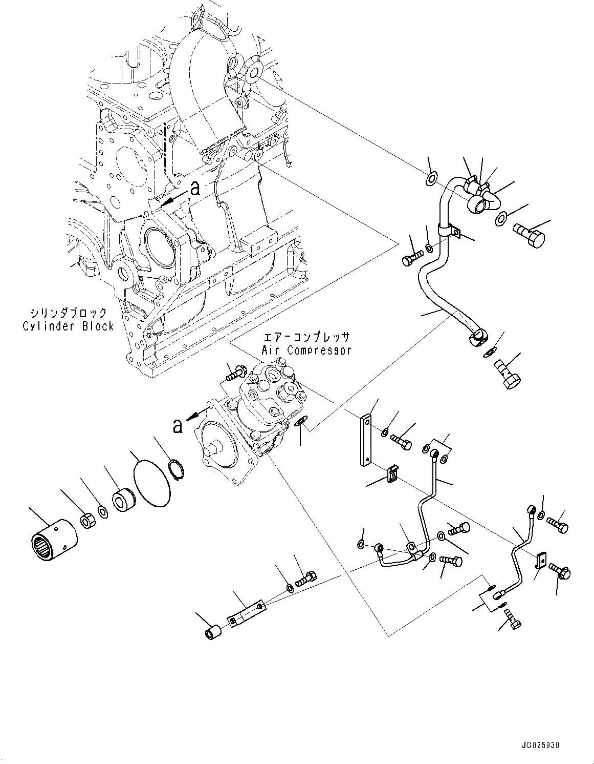 Схема запчастей Komatsu SAA6D170E-5C - КОМПРЕССОР, КРЕПЛЕНИЕ И ПАТРУБКИ (№7-) КОМПРЕССОР