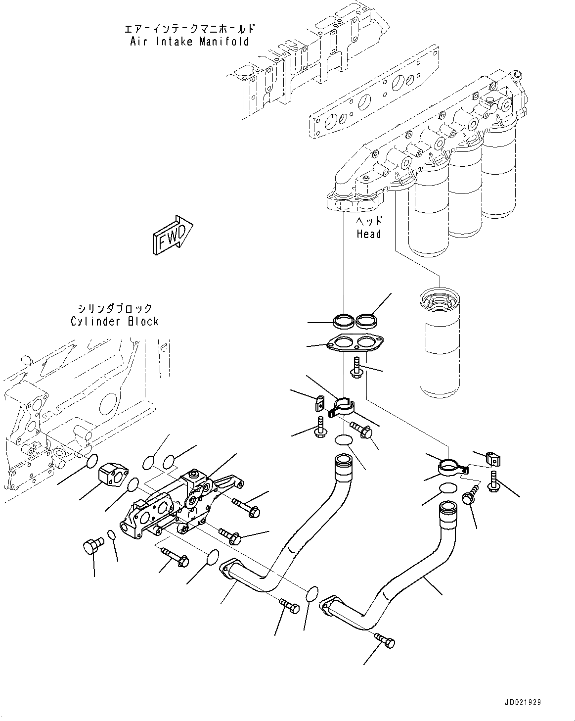 Схема запчастей Komatsu SAA12V140E-3E - ДВИГАТЕЛЬ МАСЛ. ФИЛЬТР, ТРУБЫ (№-) ДВИГАТЕЛЬ МАСЛ. ФИЛЬТР