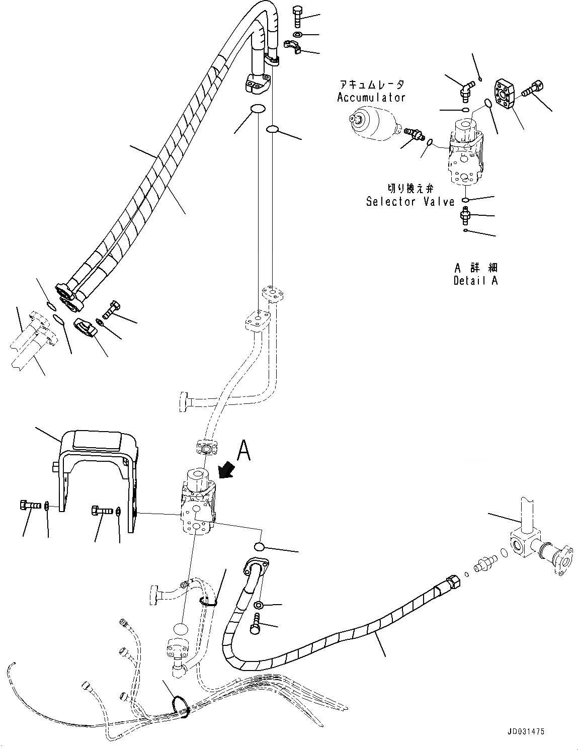 Схема запчастей Komatsu PC228USLC-8 - НАВЕСН. ОБОРУД ТРУБЫ, КЛАПАН КРЕПЛЕНИЕ (№-) НАВЕСН. ОБОРУД ТРУБЫ, -ДОПОЛН. АКТУАТОР ТРУБЫ, АККУМУЛЯТОР, ЕС ARRANGEMENT