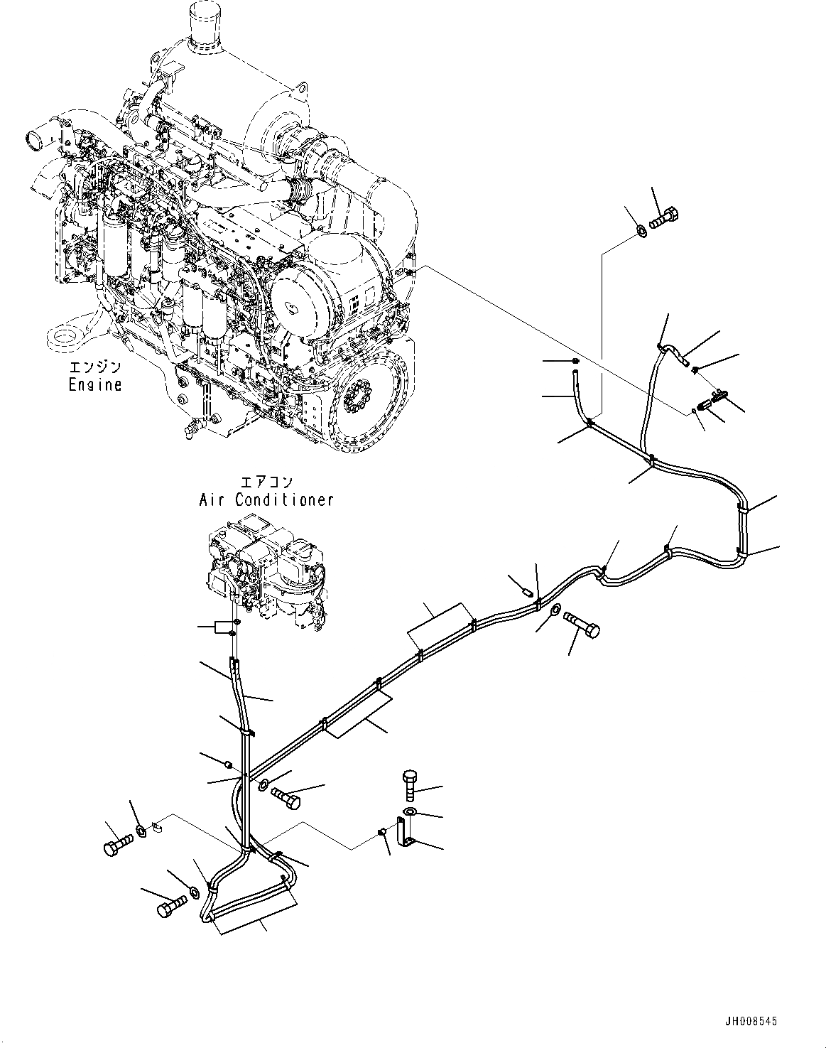Схема запчастей Komatsu PC1250-8R - КОНДИЦ. ВОЗДУХА, ШЛАНГИ ОБОГРЕВАТЕЛЯ (№-) КОНДИЦ. ВОЗДУХА, ХОЛОДН. AREA СПЕЦ-ЯIFICATION A (- DEG C), ВЫС.-КРЕПЛЕНИЕ КАБИНЫ, MM