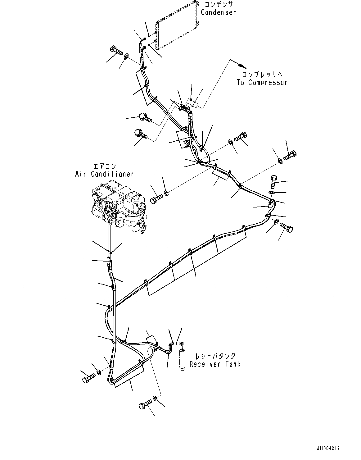 Схема запчастей Komatsu PC1250-8R - КОНДИЦ. ВОЗДУХА, СОЕД. ШЛАНГОВ (№-) КОНДИЦ. ВОЗДУХА, АВТОМАТИЧ. , БОЛ. WIND QUANTITY ТИП, ДЛЯ ВЫС.-КРЕПЛЕНИЕ КАБИНЫ, MM
