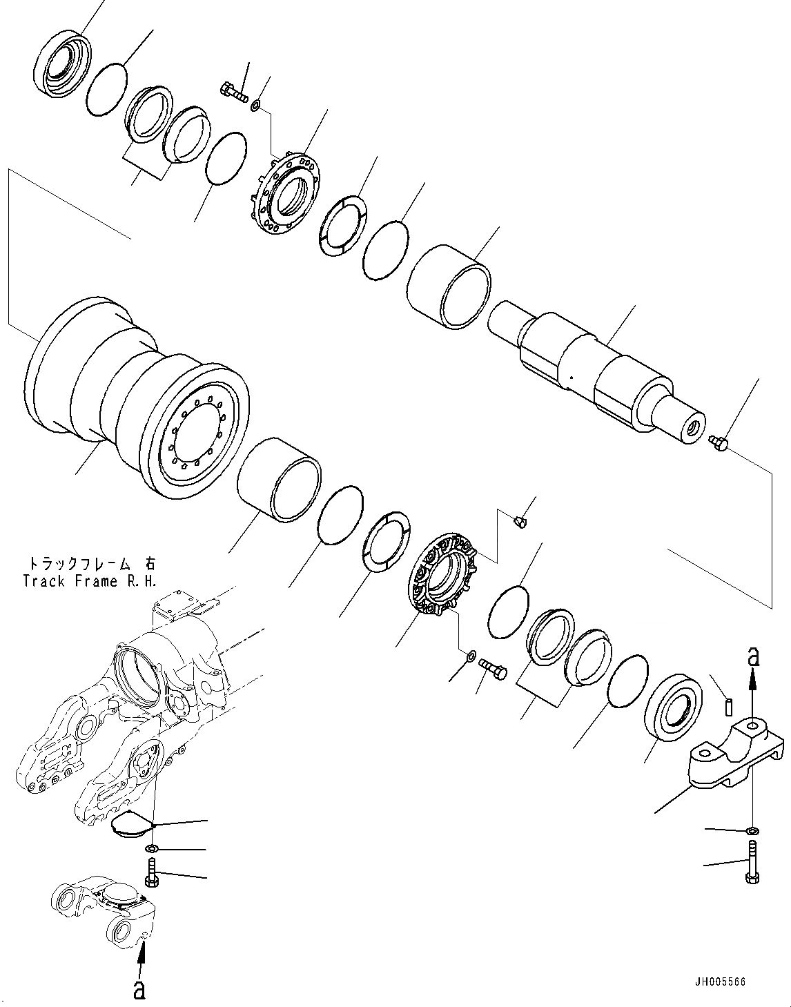 Схема запчастей Komatsu D375A-6R - ГУСЕНИЧНАЯ РАМА, ОПОРНЫЙ КАТОК ОДНОБОРТН., ПРАВ. (/) (№-) ГУСЕНИЧНАЯ РАМА, С ЗАЩИТА ОПОРНЫХ КАТКОВ