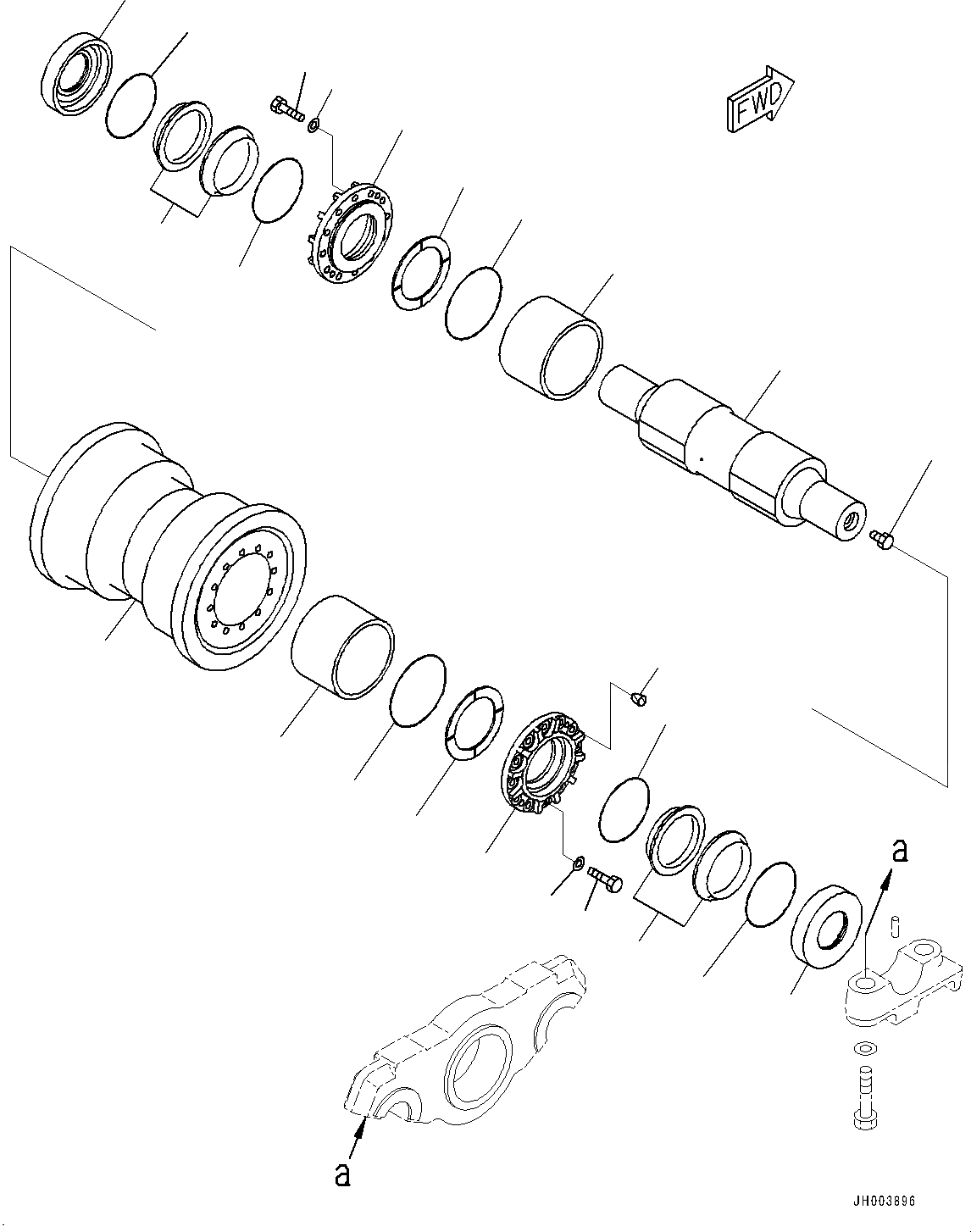 Схема запчастей Komatsu D375A-6R - ГУСЕНИЧНАЯ РАМА, ОПОРНЫЙ КАТОК ОДНОБОРТН., ПРАВ. (/) (№-) ГУСЕНИЧНАЯ РАМА, С ЗАЩИТА ОПОРНЫХ КАТКОВ, ДЛЯ ОТВАЛ С ДВОЙН. ПЕРЕКОСОМ