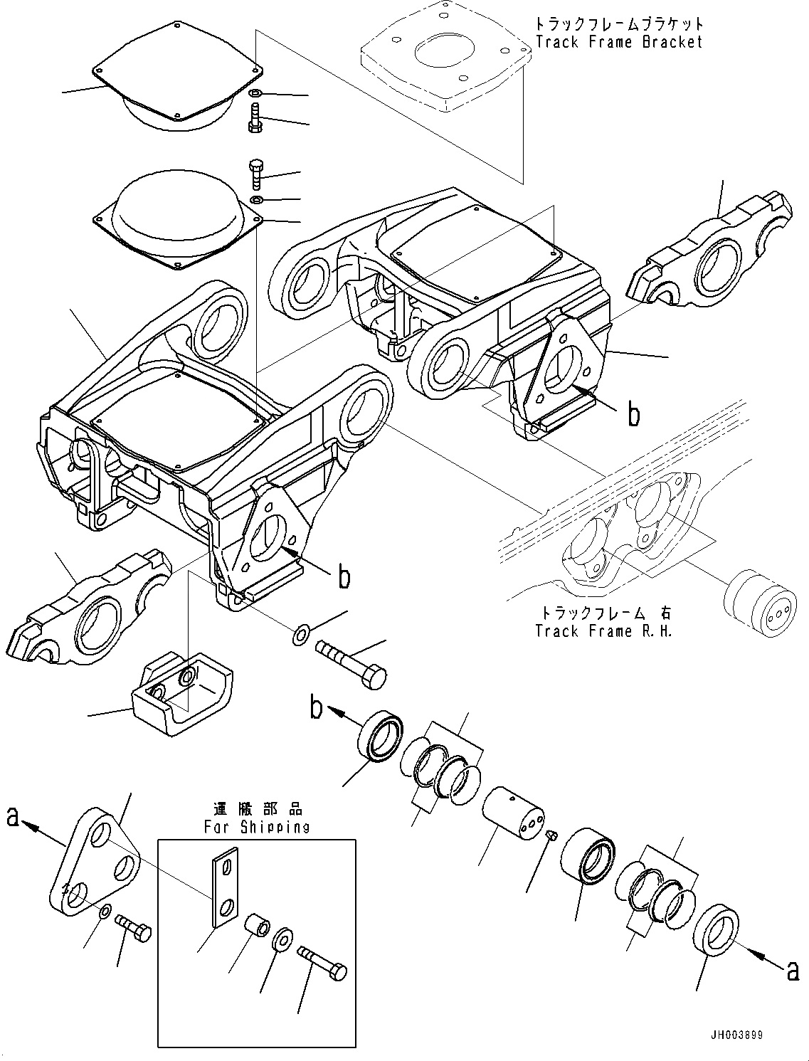 Схема запчастей Komatsu D375A-6R - ГУСЕНИЧНАЯ РАМА, ТЕЛЕЖКА, 2 И 3, ПРАВ. (№-) ГУСЕНИЧНАЯ РАМА, С ЗАЩИТА ОПОРНЫХ КАТКОВ