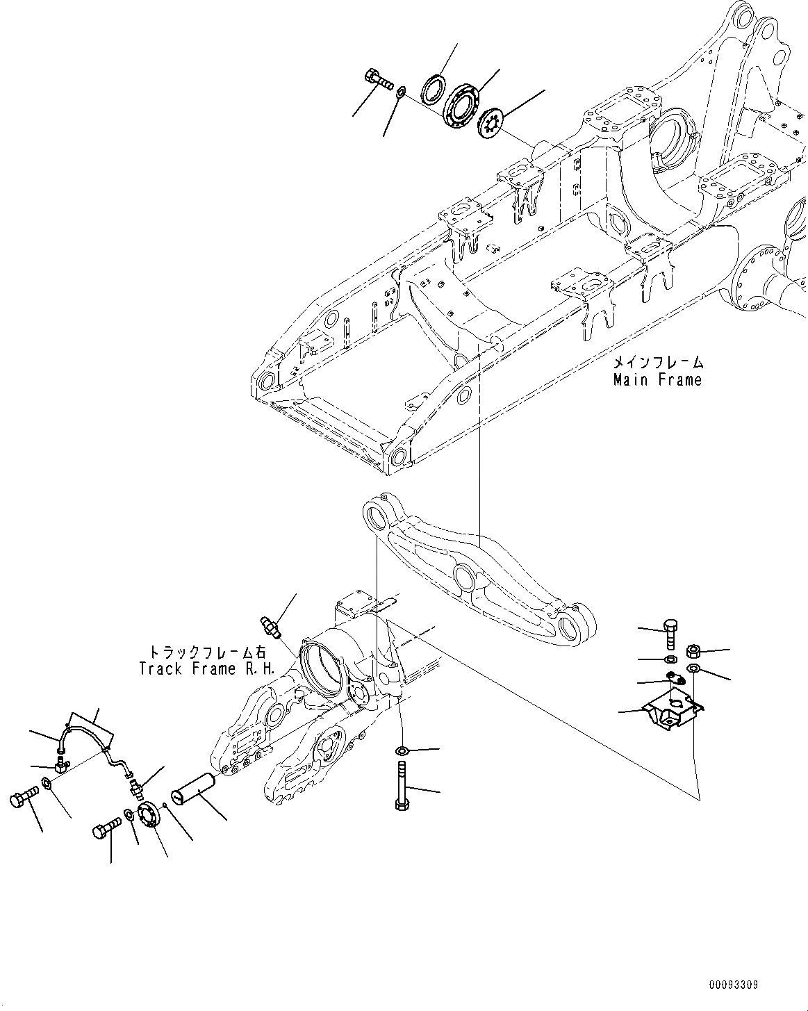 Схема запчастей Komatsu D375A-6R - ГУСЕНИЧНАЯ РАМА, БАЛКА БАЛАНСИРА И СМАЗКА (/) (№-) ГУСЕНИЧНАЯ РАМА, С ЗАЩИТА ОПОРНЫХ КАТКОВ