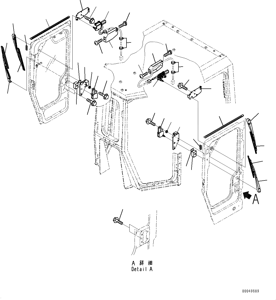 Схема запчастей Komatsu D475ASD-5E0 - КАБИНА, ДВОРНИКИ ДВЕРИ (№7-) КАБИНА, С КОЗЫРЕК, ДВОЙН. ОКНА ДВОРНИКИ