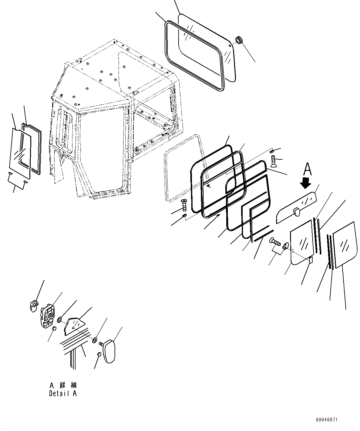 Схема запчастей Komatsu D475ASD-5E0 - КАБИНА, СДВИЖН. ОКНА (/) (№7-) КАБИНА, С КОЗЫРЕК, ДВОЙН. ОКНА ДВОРНИКИ