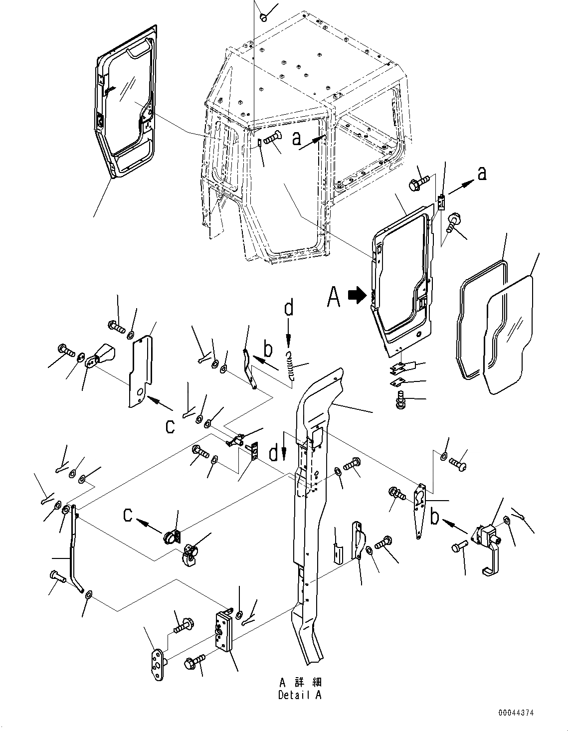 Схема запчастей Komatsu D475ASD-5E0 - КАБИНА, ДВЕРЬ И ЗАМОК (/) (№7-) КАБИНА, С КОЗЫРЕК