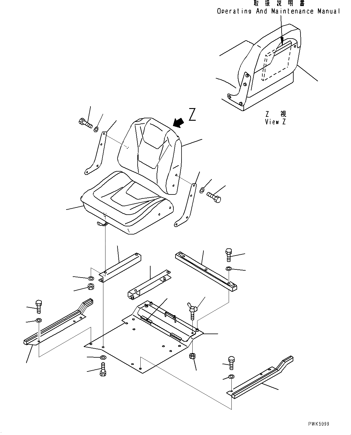 Схема запчастей Komatsu D21A-8E0 - СИДЕНЬЕ ОПЕРАТОРА (№9-) СИДЕНЬЕ ОПЕРАТОРА, ЖЕСТК., КАБИНА ROPS