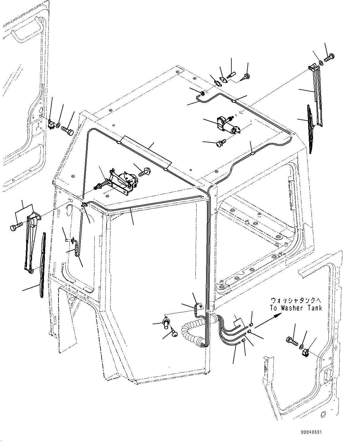 Схема запчастей Komatsu D475A-5E0 - КАБИНА, ПЕРЕДН. И ЗАДН. ДВОРНИКИ (№7-) КАБИНА, С КОЗЫРЕК, ДВОЙН. ОКНА ДВОРНИКИ