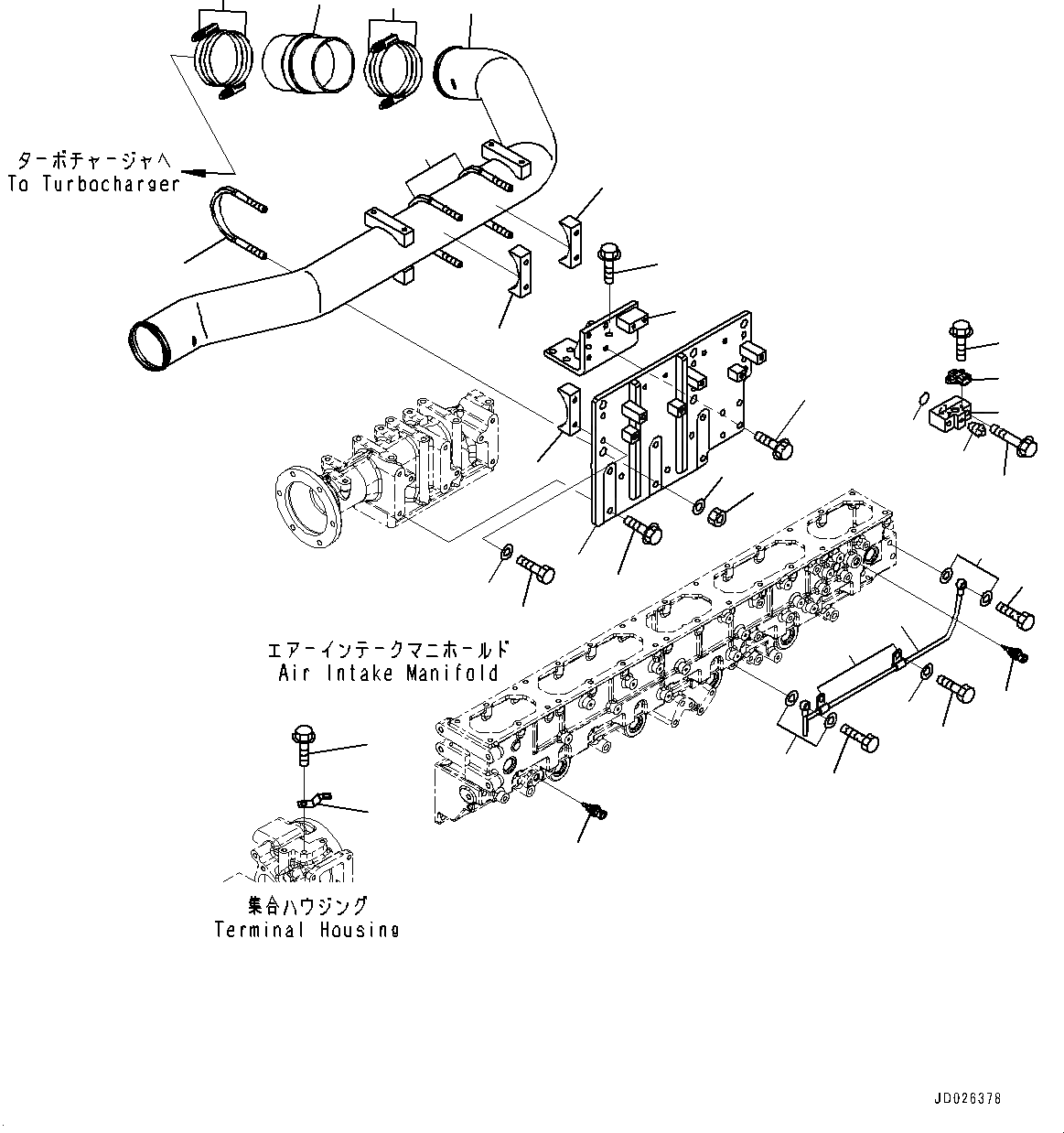 Схема запчастей Komatsu SAA6D170E-5A - ВПУСК ВОЗДУХА БЛОК, ВОЗДУХОВОД И СЛИВН. ТРУБКА (№9-) ВПУСК ВОЗДУХА БЛОК