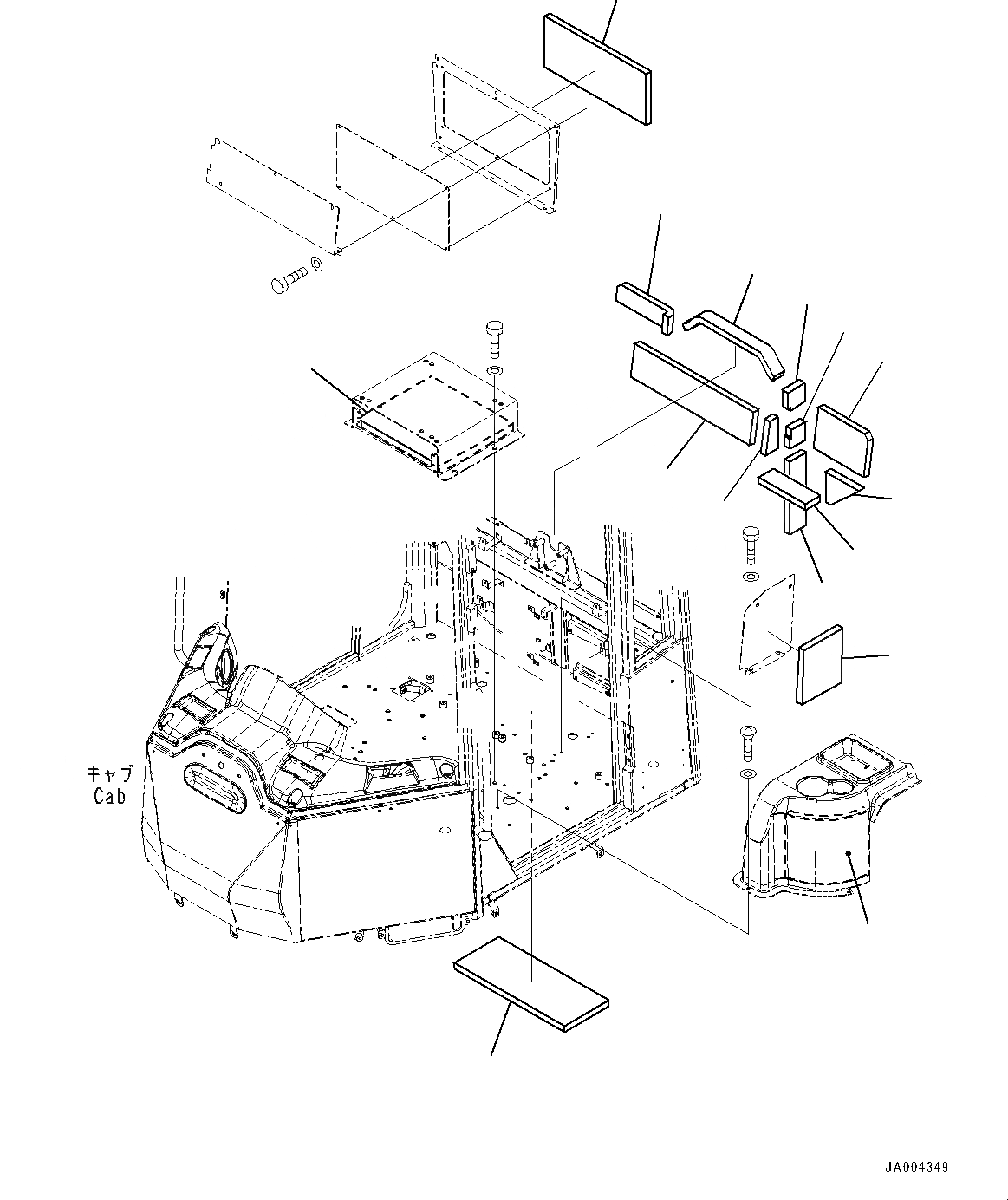 Схема запчастей Komatsu WA250-6 - КАБИНА ROPS И ОСНОВН. КОНСТРУКЦИЯ ГРУППА, ЩИТКИ (/) (№7-) КАБИНА ROPS И ОСНОВН. КОНСТРУКЦИЯ ГРУППА, ДЛЯ EC REGULATION ARRANGEMENT