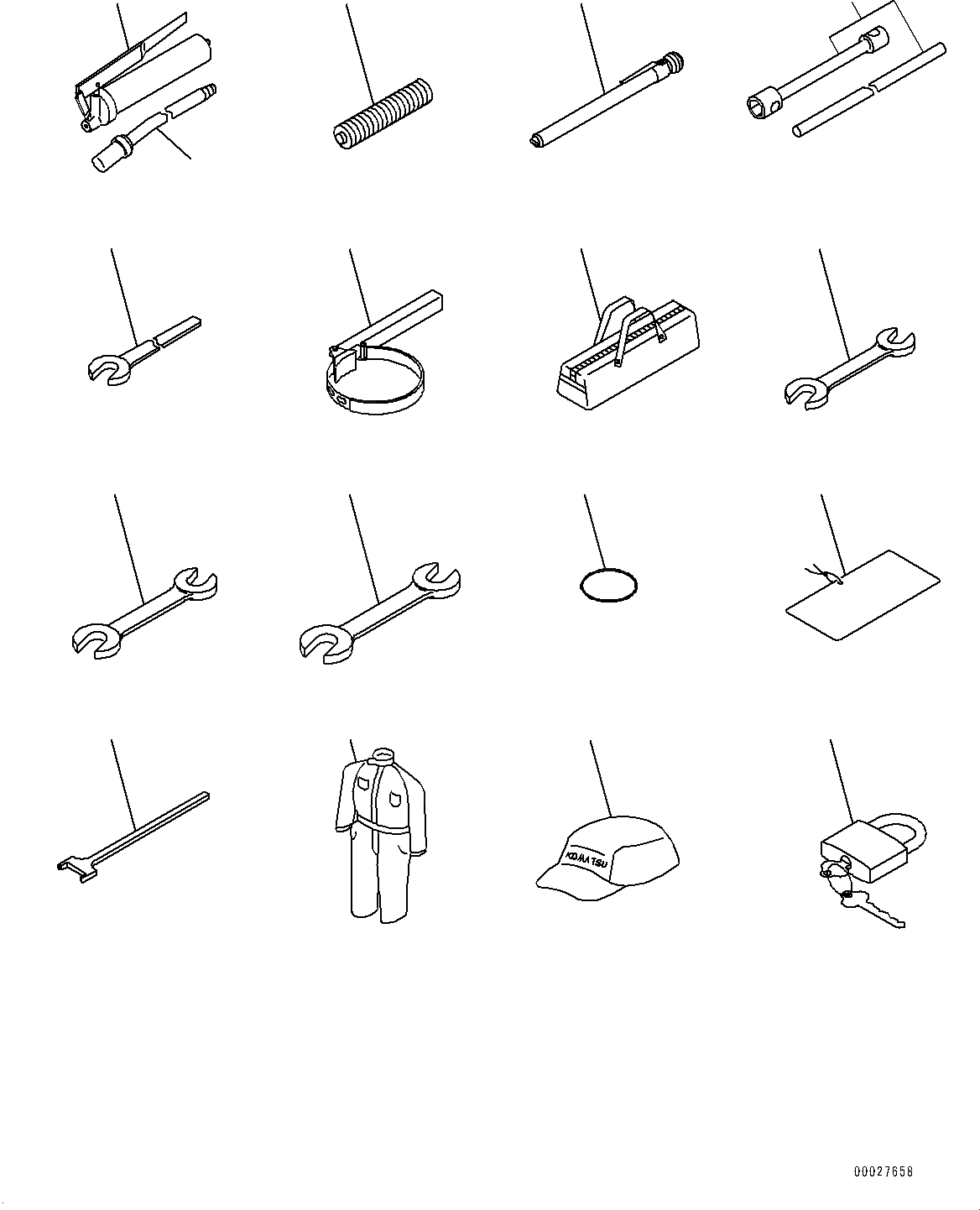 Схема запчастей Komatsu WA250-6 - ОСНОВН. ИНСТРУМЕНТ SET (№7-77) ОСНОВН. ИНСТРУМЕНТ SET, ИНСТРУМЕНТ И КЕПКА И КОМБИНЕЗОН И ПОДУШКАБЛОКИР.