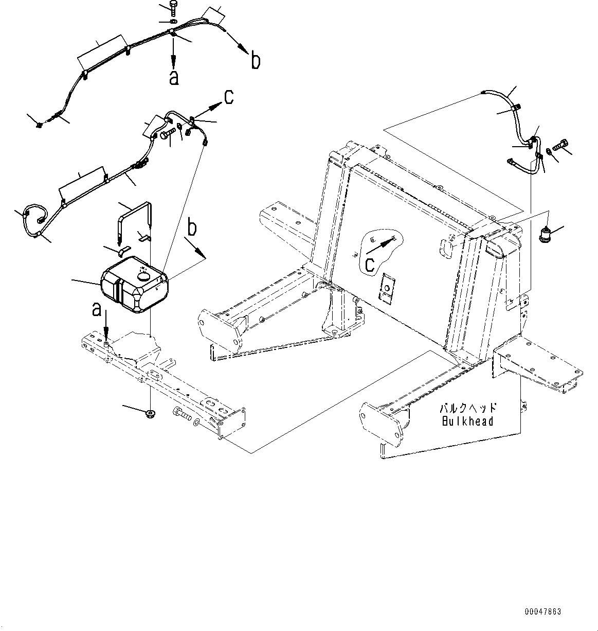 Схема запчастей Komatsu WA600-6 - КАПОТ, ПРОВОДКА И БАЧОК ОМЫВАТЕЛЯ(№8-) КАПОТ, VHMS