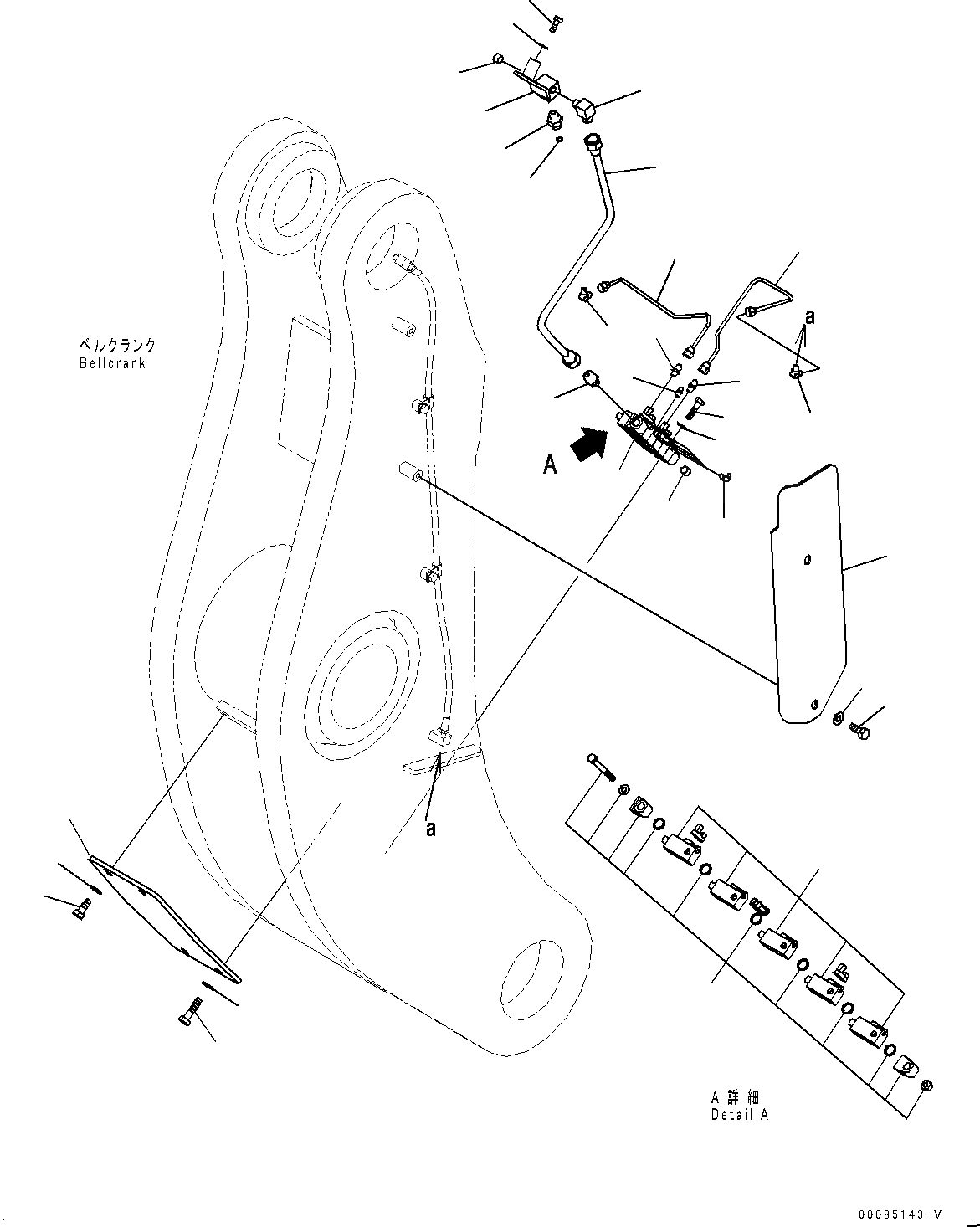 Схема запчастей Komatsu WA600-6 - РУКОЯТЬ И BELL CRANK, ФИТТИНГ КОРПУС (№8-) РУКОЯТЬ И BELL CRANK, 8MM РУКОЯТЬ, С АВТОМАТИЧ. СМАЗКОЙ СИСТЕМА