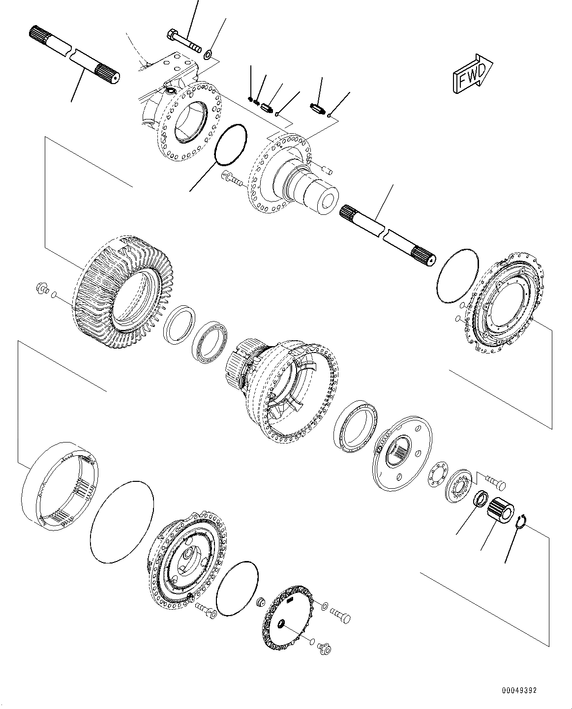 Схема запчастей Komatsu WA600-6R - ПЕРЕДНИЙ МОСТ, ВАЛ (№-) ПЕРЕДНИЙ МОСТ, БЕЗ ТОРМОЗ. МАСЛ. СИСТЕМА ОХЛАЖДЕНИЯ