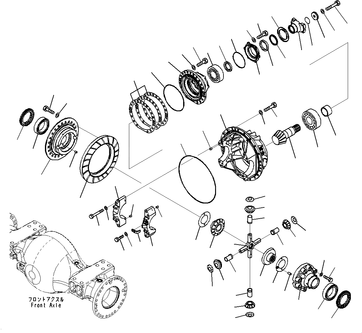 Схема запчастей Komatsu WA600-6R - ПЕРЕДНИЙ МОСТ, ДИФФЕРЕНЦ. (№-) ПЕРЕДНИЙ МОСТ, БЕЗ ТОРМОЗ. МАСЛ. СИСТЕМА ОХЛАЖДЕНИЯ