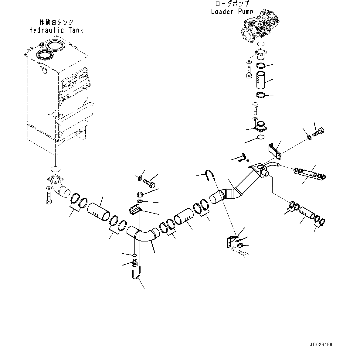 Схема запчастей Komatsu WA600-6R - ГИДРОЛИНИЯ, ВСАСЫВ. ТРУБЫ (/) (№-) ГИДРОЛИНИЯ, БЕЗ PM SERVICE СОЕДИН-Е