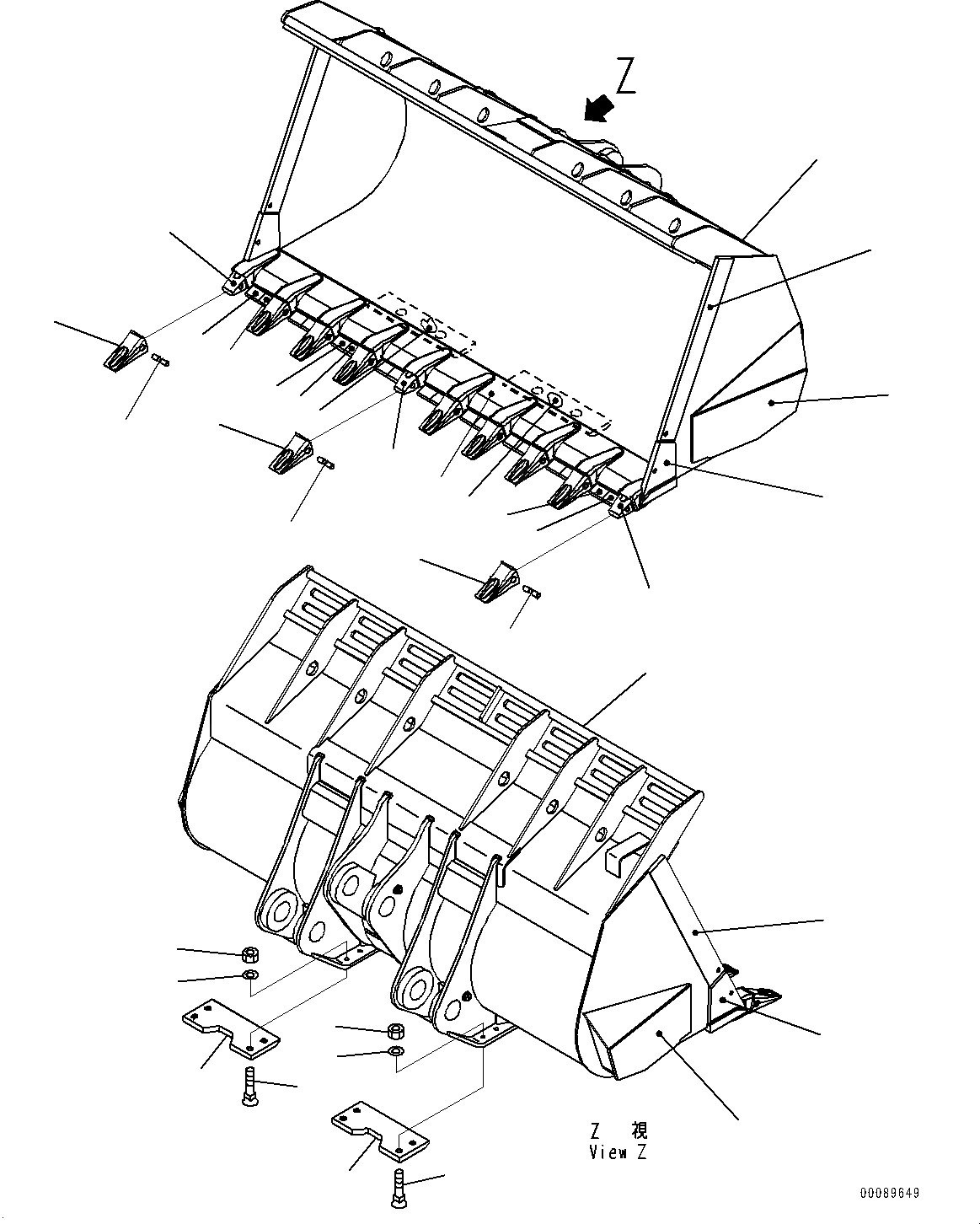 Схема запчастей Komatsu WA600-6R - КОВШ (№-) КОВШ, .M, ПРЯМ., С TIP TOOTH