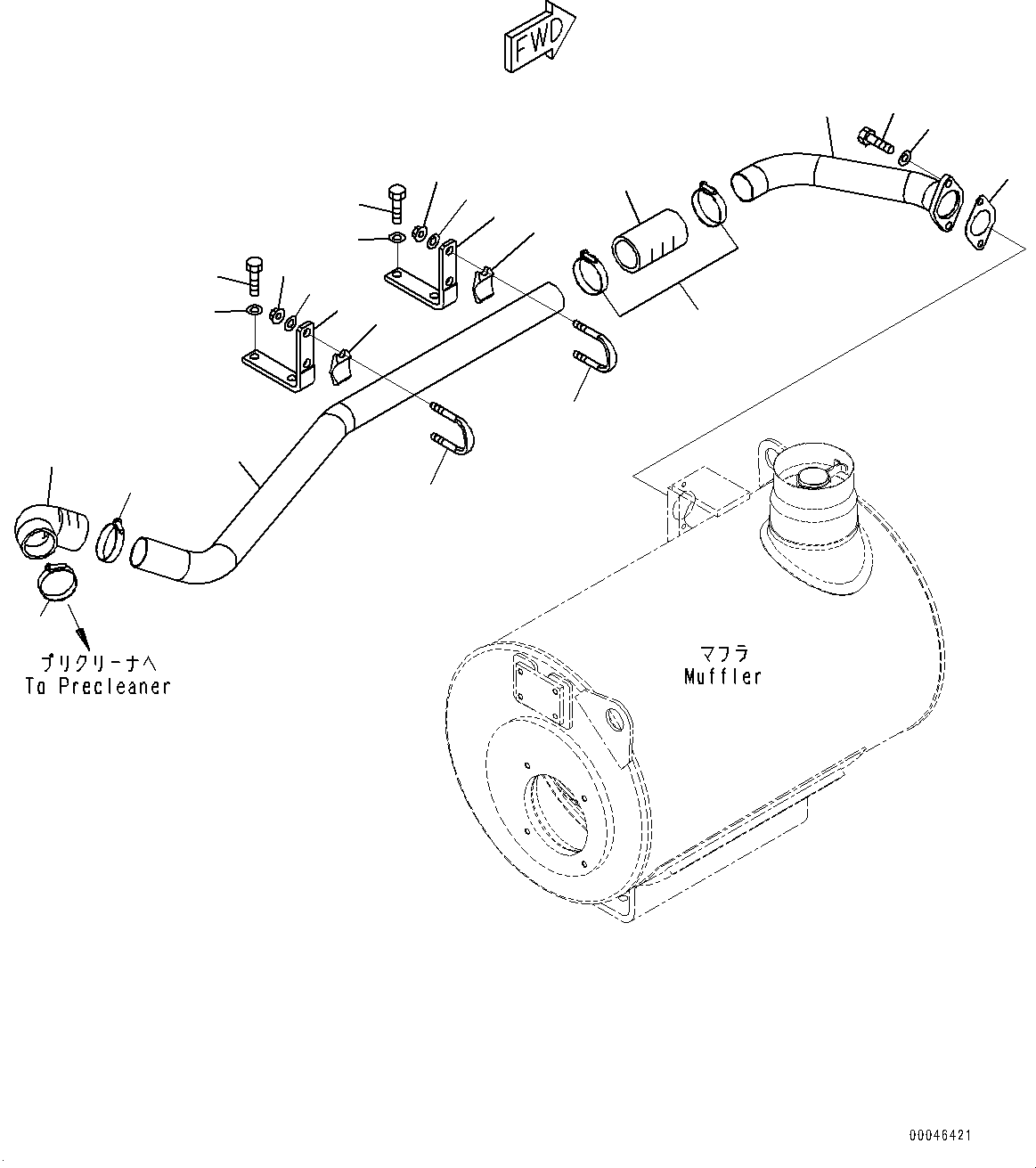 Схема запчастей Komatsu SAA6D170E-5AR - ВЫПУСКН. ГЛУШИТЕЛЬ И ДРЕНАЖН. ТРУБЫ, ЭЖЕКТОРНАЯ ТРУБА (№-) ВЫПУСКН. ГЛУШИТЕЛЬ И ДРЕНАЖН. ТРУБЫ