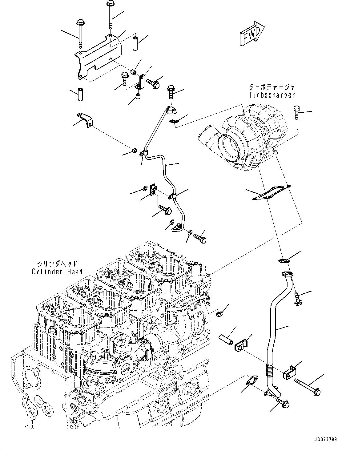 Схема запчастей Komatsu SAA6D170E-5AR - ТУРБОНАГНЕТАТЕЛЬ, КРЕПЛЕНИЕ И СМАЗКА (№-) ТУРБОНАГНЕТАТЕЛЬ, БЕЗ VHMS (VHMS)