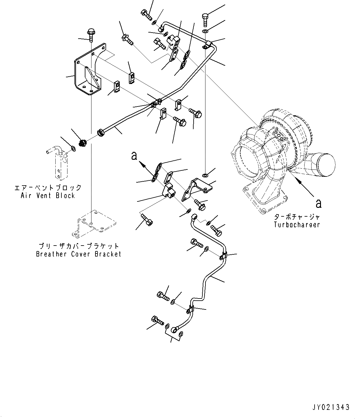 Схема запчастей Komatsu SAA6D170E-5AR - ТУРБОНАГНЕТАТЕЛЬ, ВОДН. ГИДРОЛИНИЯ (№-) ТУРБОНАГНЕТАТЕЛЬ, БЕЗ VHMS (VHMS)