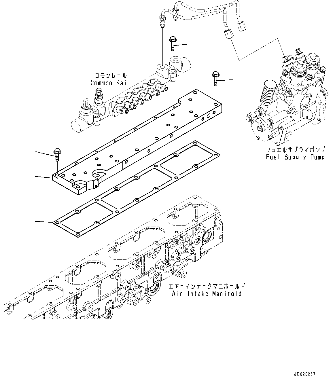 Схема запчастей Komatsu SAA6D170E-5AR - ТОПЛИВН. НАСОС, COMMON RAIL КРЕПЛЕНИЕ (№-) ТОПЛИВН. НАСОС