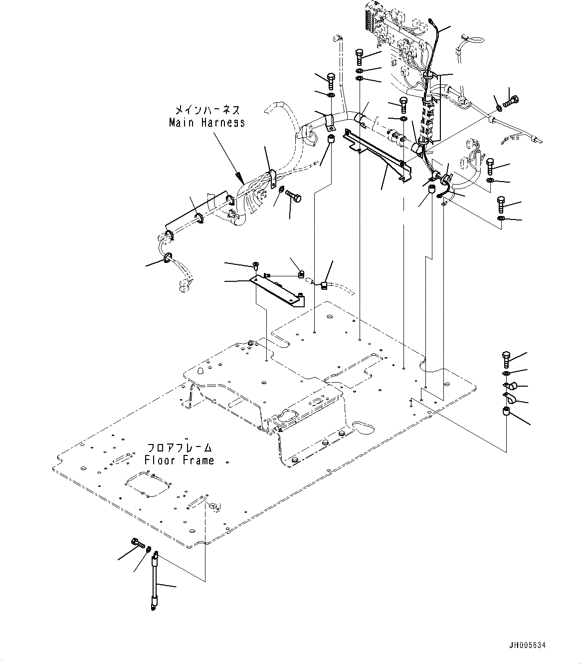 Схема запчастей Komatsu HB215LC-1 - КАБИНА, ПОЛ, ПРОВОДКА КРЕПЛЕНИЕ И GROUND (№-) КАБИНА, С СИДЕНЬЕ ОПЕРАТОРА, ПОДОГРЕВED, ПРАВ. И ЗАДН. ФИКС. ОКНА, -ДОПОЛН. АКТУАТОР ТРУБЫ, АККУМУЛЯТОР, AM-FM STEREO РАДИО, CA