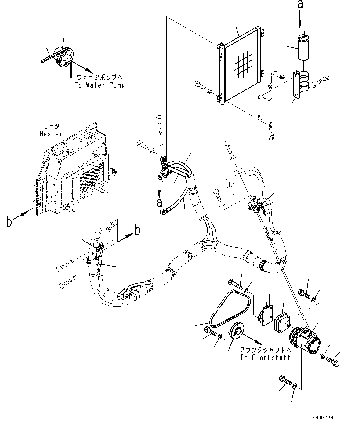 Схема запчастей Komatsu PC30MR-3 - ДВИГАТЕЛЬ, ТРУБКИ КОНДИЦИОНЕРА (№7-) ДВИГАТЕЛЬ, С КОНДИЦИОНЕРОМ, ДЛЯ КРОМЕ ЯПОН., КАБИНА ROPS