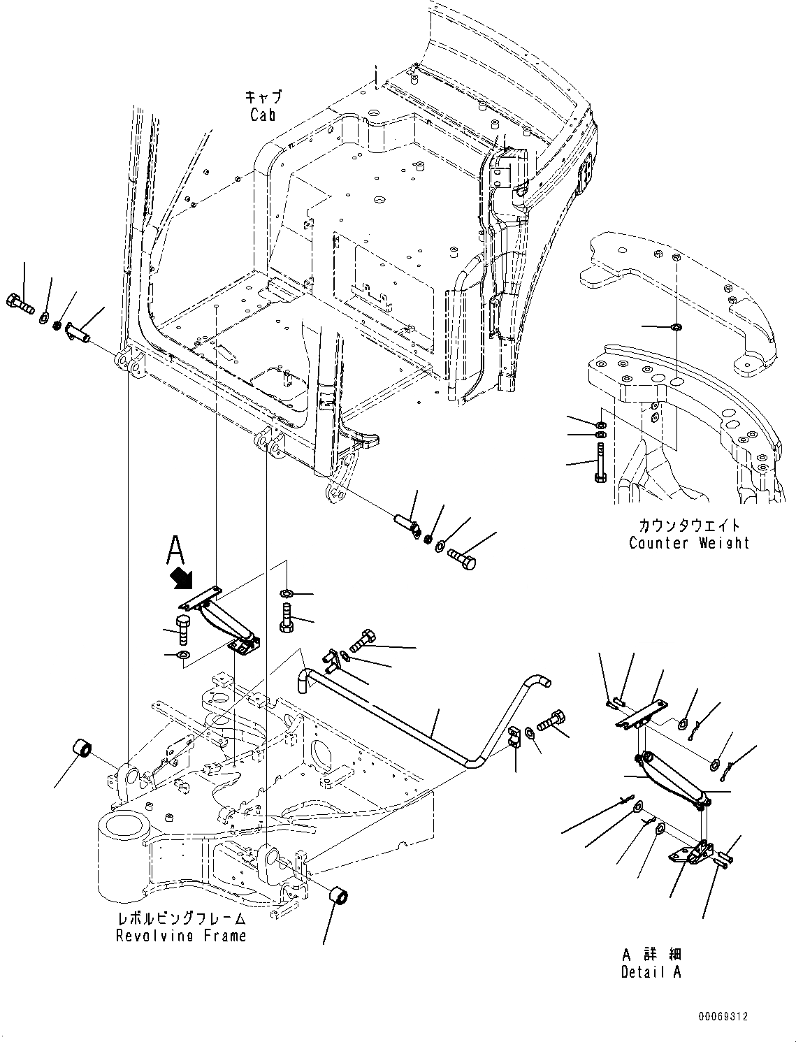 Схема запчастей Komatsu PC27MR-3 - КРЕПЛЕНИЕ ПОЛАING, GAS SPRINGS КОМПОНЕНТЫ (№9-) КРЕПЛЕНИЕ ПОЛАING, ДЛЯ КАБИНА ROPS