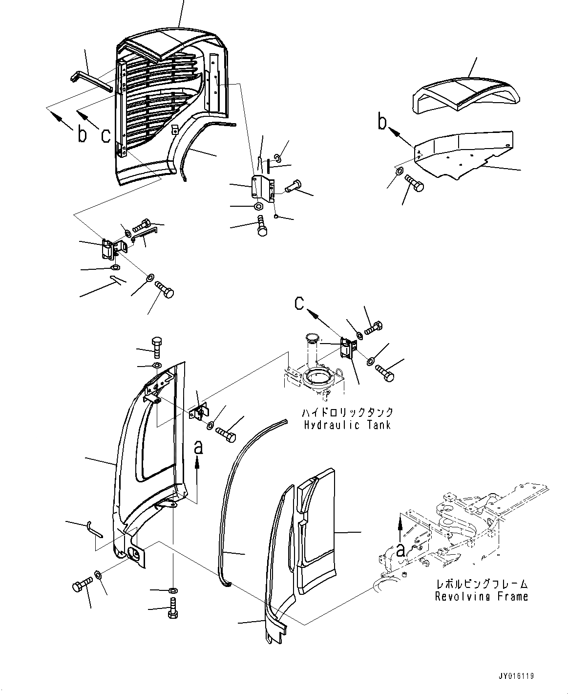 Схема запчастей Komatsu PC27MR-3 - ПРАВ. COVER, КРЫШКА(/) (№-) ПРАВ. COVER, КРОМЕ ЯПОН., ДЛЯ КАБИНА ROPS