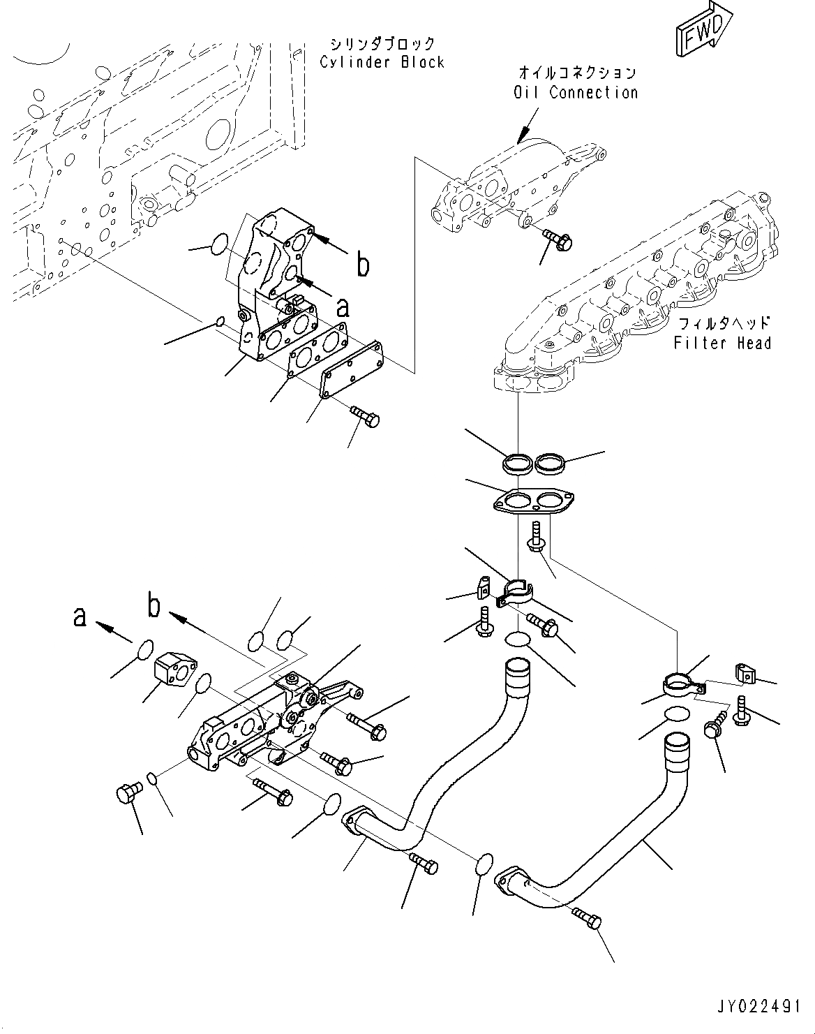 Схема запчастей Komatsu SAA12V140E-3B - ДВИГАТЕЛЬ МАСЛ. ФИЛЬТР, ДВИГАТЕЛЬ МАСЛОПРОВОДЯЩАЯ ЛИНИЯ (№-) ДВИГАТЕЛЬ МАСЛ. ФИЛЬТР