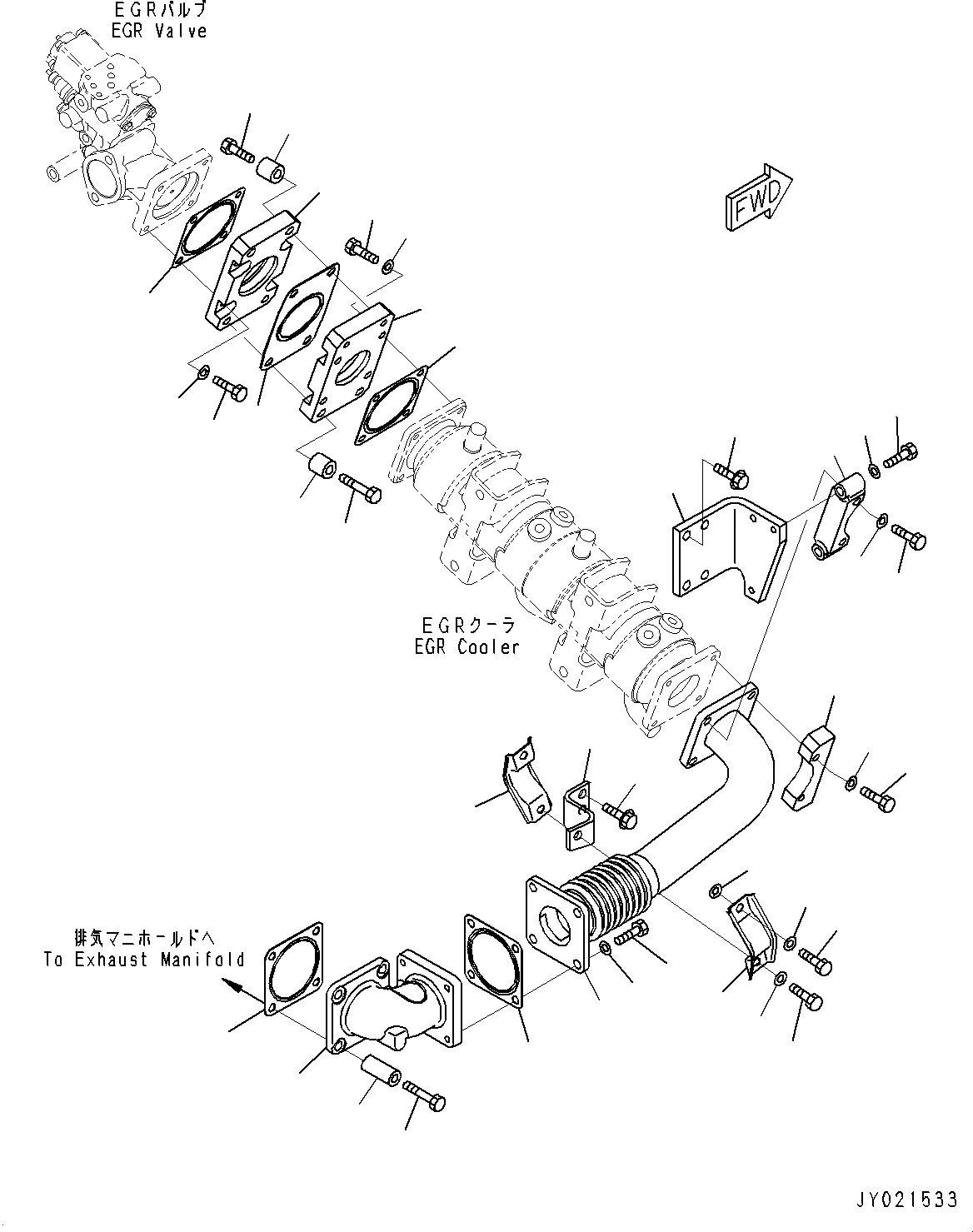 Схема запчастей Komatsu SAA6D170E-5B - ВЫПУСКН. GAS RE-CIRCULATION (EGR) КЛАПАН, EGR ОХЛАДИТЕЛЬ ВЫПУСКН. ТРУБКА И СОЕДИН-Е (№8-) ВЫПУСКН. GAS RE-CIRCULATION (EGR) КЛАПАН