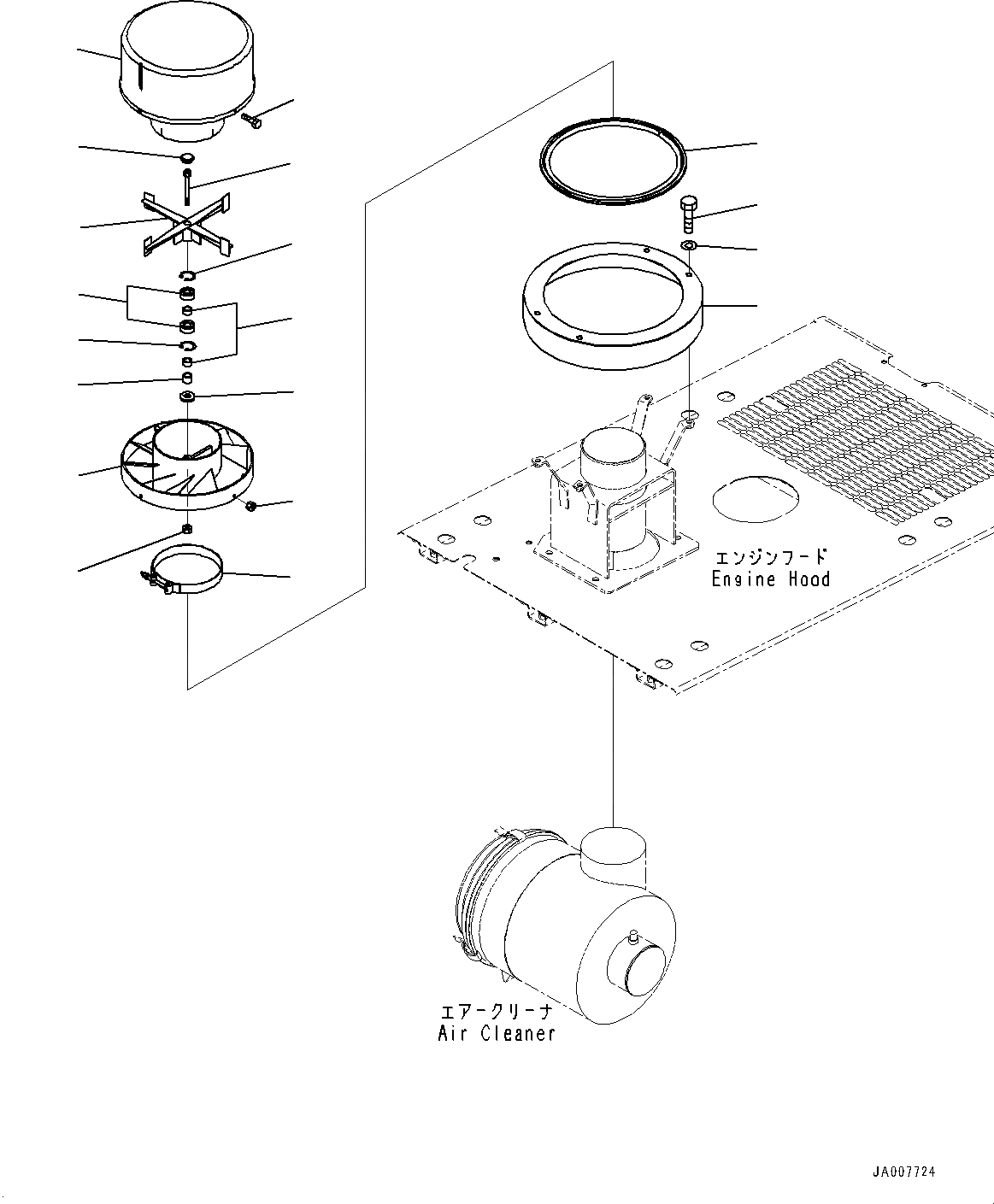 Схема запчастей Komatsu WA470-6A - КАПОТ, ПРЕФИЛЬТР (№9-) КАПОТ, УДЛИНН. ВПУСК ВОЗДУХА, ПРЕФИЛЬТР ТИП, С ЗАДН. ПОЛН. КРЫЛО
