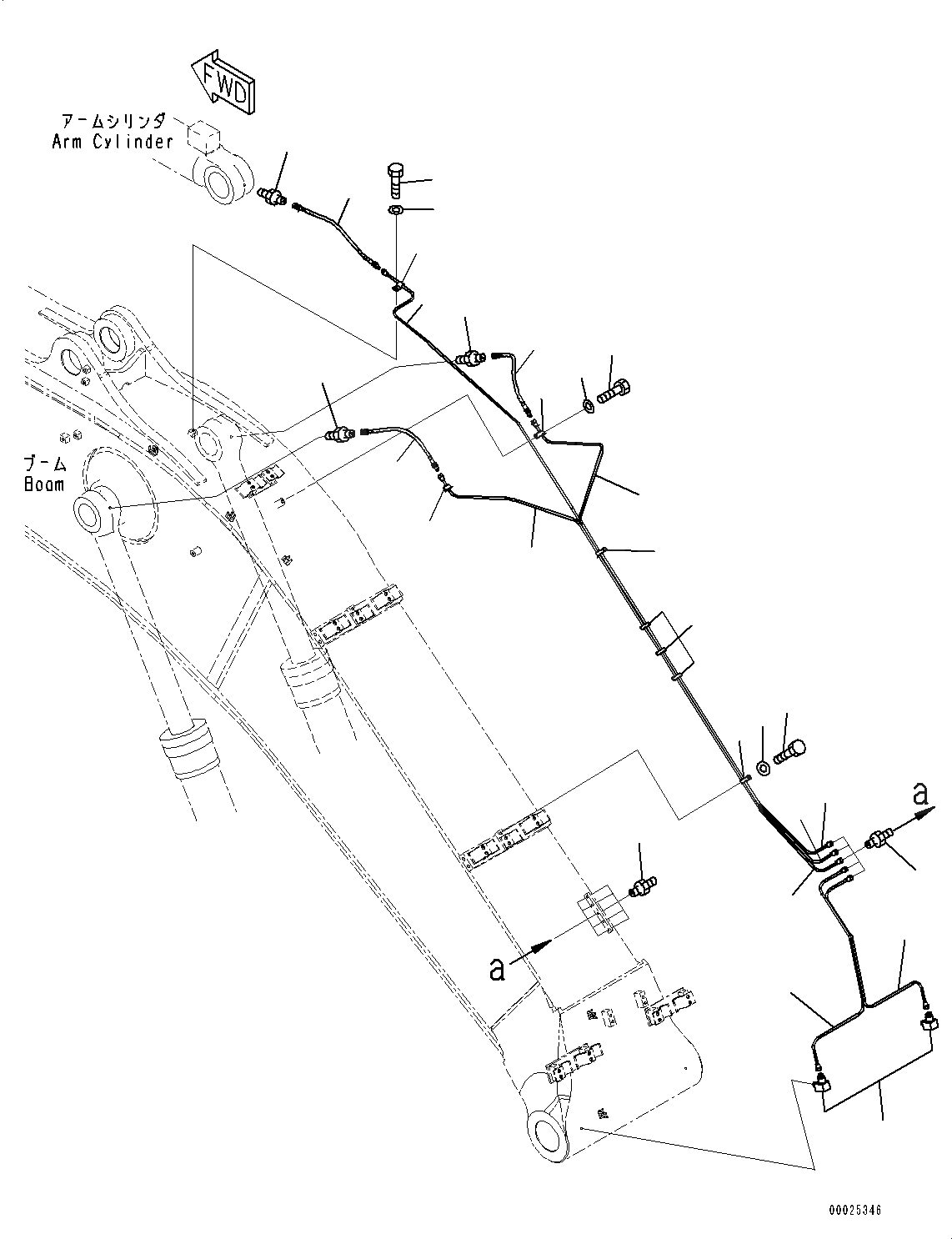 Схема запчастей Komatsu PC550LC-8 - СТРЕЛА, СМАЗЫВАЮЩ. ЛИНИЯ (№78-) СТРЕЛА, 7MM, SE
