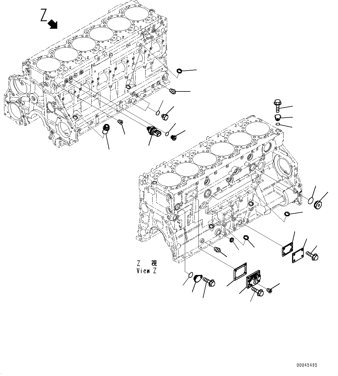 Схема запчастей Komatsu SAA6D125E-5D - ЭЛЕМЕНТЫ БЛОКА ЦИЛИНДРОВ, МАСЛ. ДАТЧИК ДАВЛЕНИЯ И ЗАГЛУШКА (№7-) ЭЛЕМЕНТЫ БЛОКА ЦИЛИНДРОВ