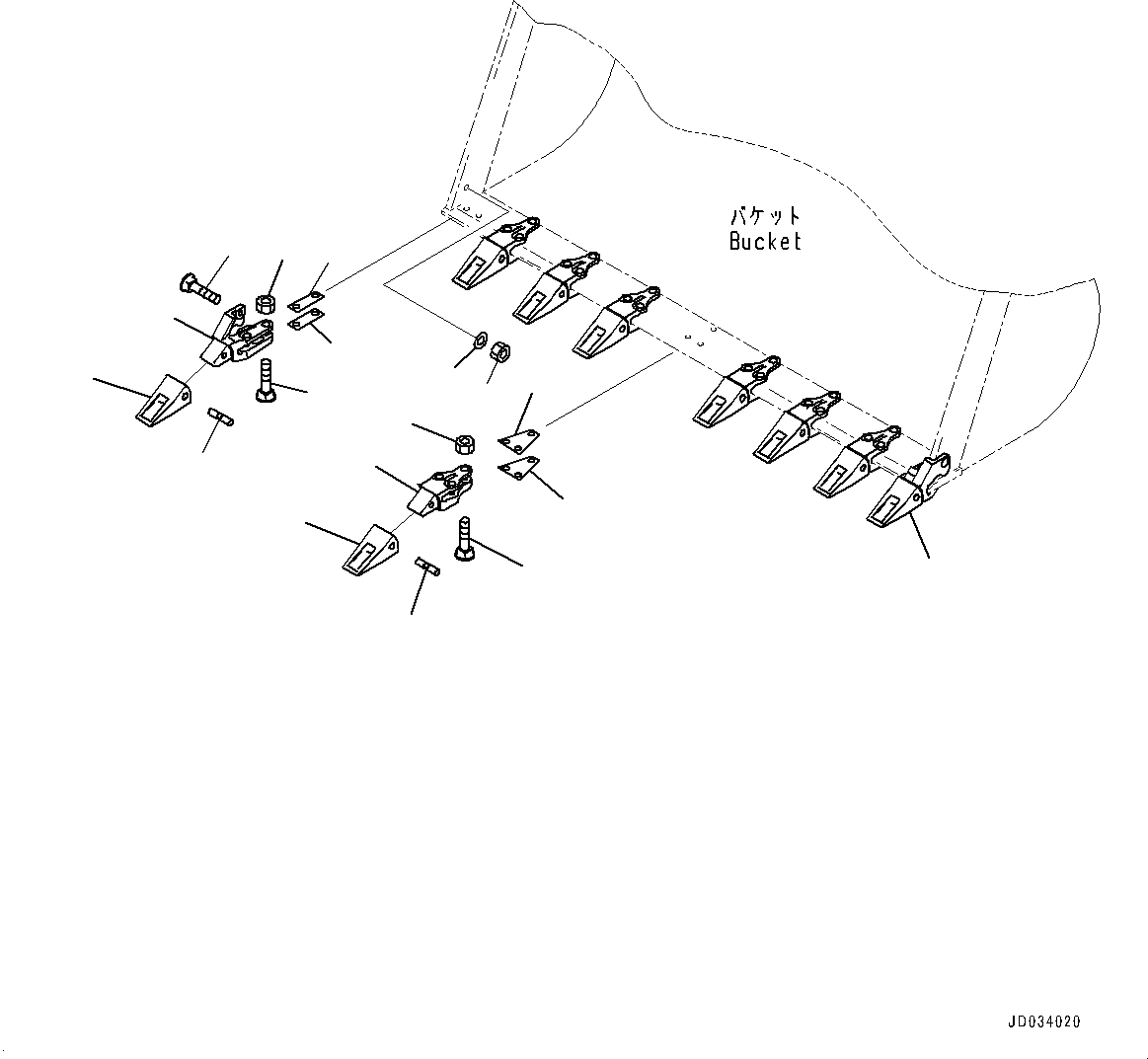 Схема запчастей Komatsu WA470-6 - КОВШ ЗУБЬЯ(№9-) КОВШ TOOTH, БОЛТ-ON АДАПТЕР И TIP ТИП, 9 TOOTH