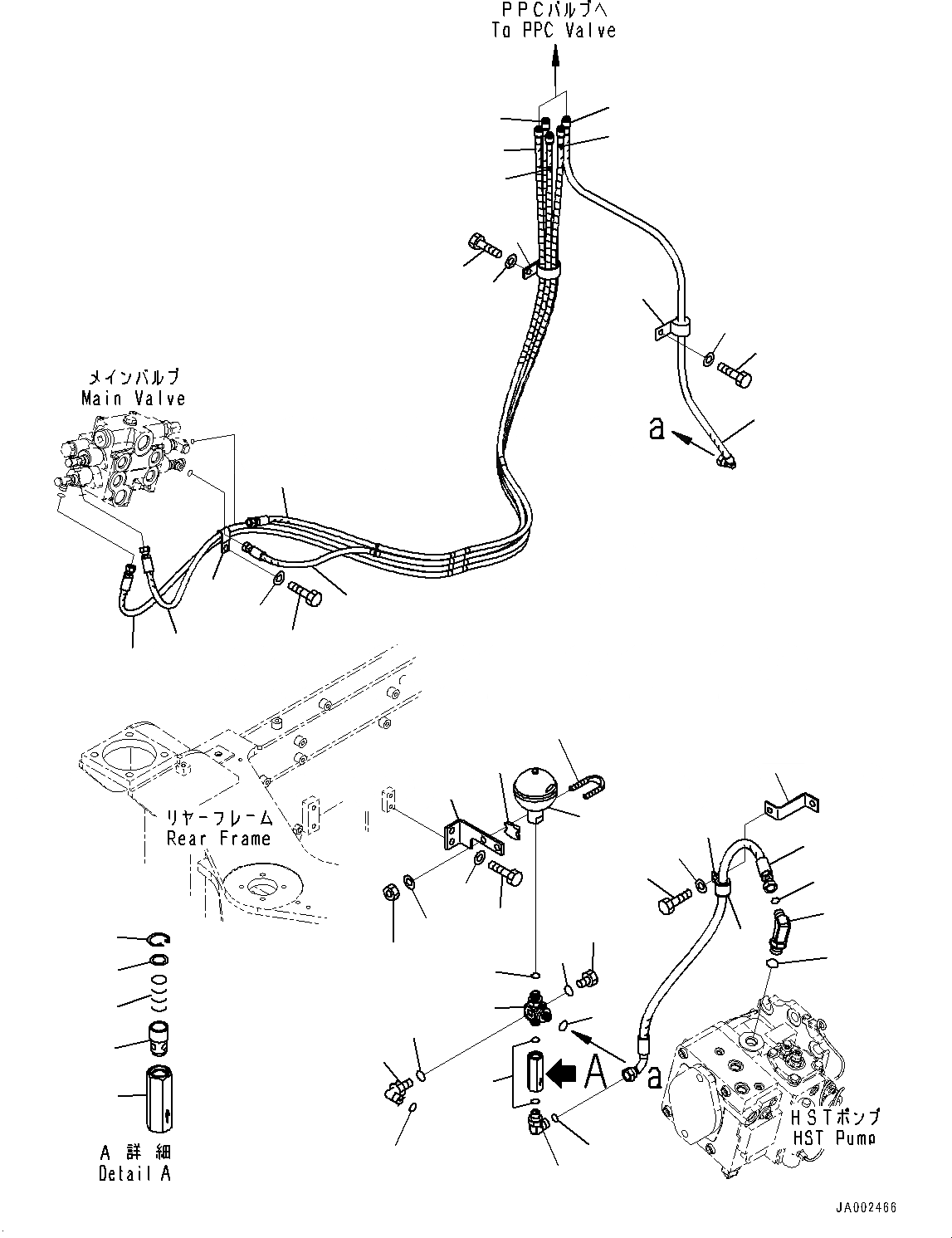 Схема запчастей Komatsu WA150-6 - ГИДРОЛИНИЯ, РАБОЧЕЕ ОБОРУДОВАНИЕ УПРАВЛ-Е ПРОПОРЦИОНАЛЬН. PRESSURE УПРАВЛ-Е (PPC) ТРУБЫ (/) (№8-) ГИДРОЛИНИЯ, С 3-Х СЕКЦ. КОНТР. КЛАПАНОМ