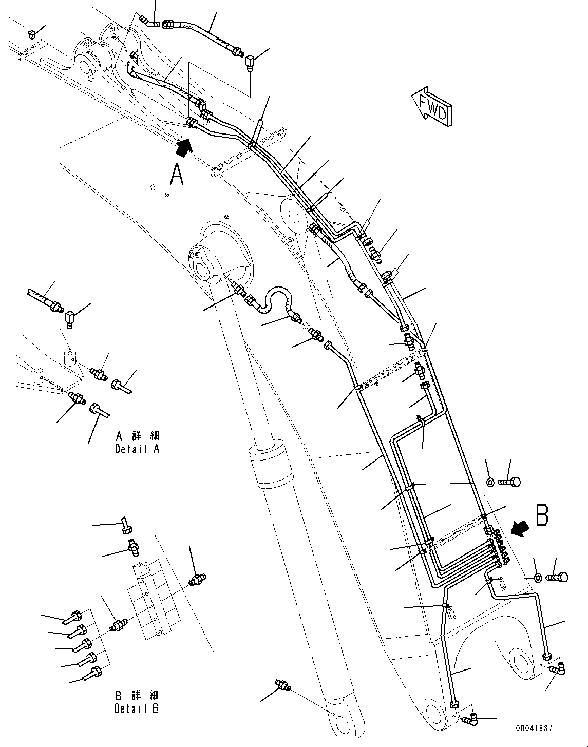 Схема запчастей Komatsu PC850-8E0 - СТРЕЛА, СМАЗКА (№-) СТРЕЛА, 8MM УСИЛ. ТИП