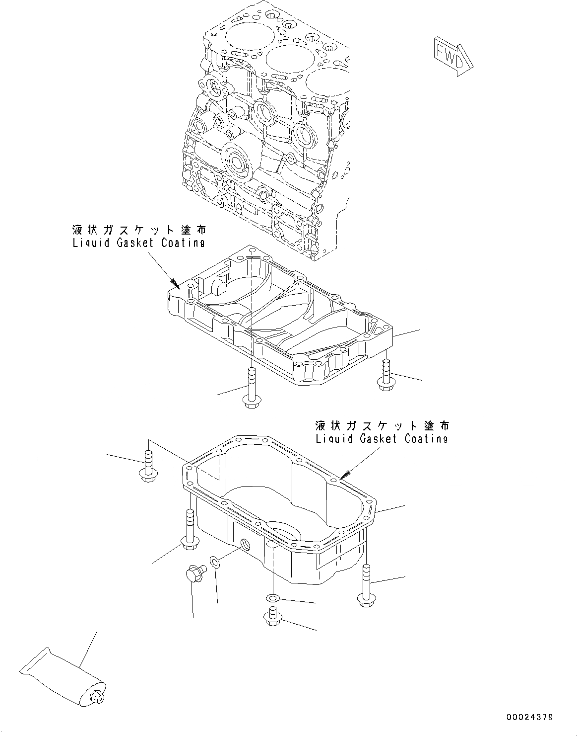 Схема запчастей Komatsu 3D76E-6 - ДВИГАТЕЛЬ БЛОК, МАСЛЯНЫЙ ПОДДОН (№9-) ДВИГАТЕЛЬ БЛОК