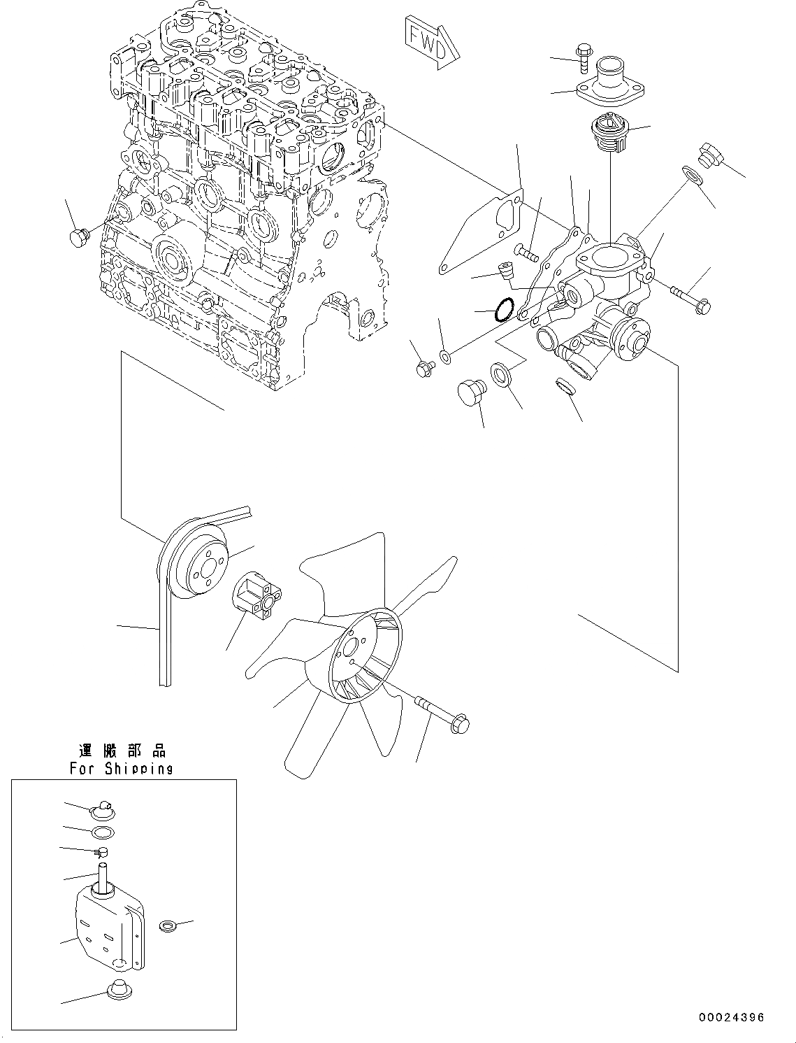 Схема запчастей Komatsu 3D76E-6 - ДВИГАТЕЛЬ БЛОК, ВОДЯНАЯ ПОМПА И ВЕНТИЛЯТОР (№9-) ДВИГАТЕЛЬ БЛОК