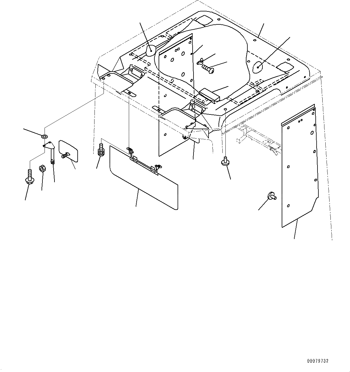 Схема запчастей Komatsu WA900-3E0 - КАБИНА, ВЕРХН. ЧАСТИ ИНТЕРЬЕРА И КРЫША ПОДУШКА (№78-) КАБИНА, С AM-FM РАДИО, ЕСКАНАТ И ASIA, ТОРМОЗ. МАСЛ. СИСТЕМА ОХЛАЖДЕНИЯ, ПЕЧКА, VHMS, ORBCOMM