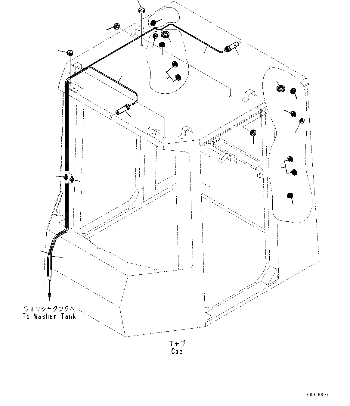 Схема запчастей Komatsu WA900-3E0 - КАБИНА, ОМЫВАТЕЛЬ СТЕКЛА И УПЛОТНЕНИЯ (№78-) КАБИНА, С AM-FM РАДИО, ЕСКАНАТ И ASIA, ТОРМОЗ. МАСЛ. СИСТЕМА ОХЛАЖДЕНИЯ, ПЕЧКА, VHMS, ORBCOMM