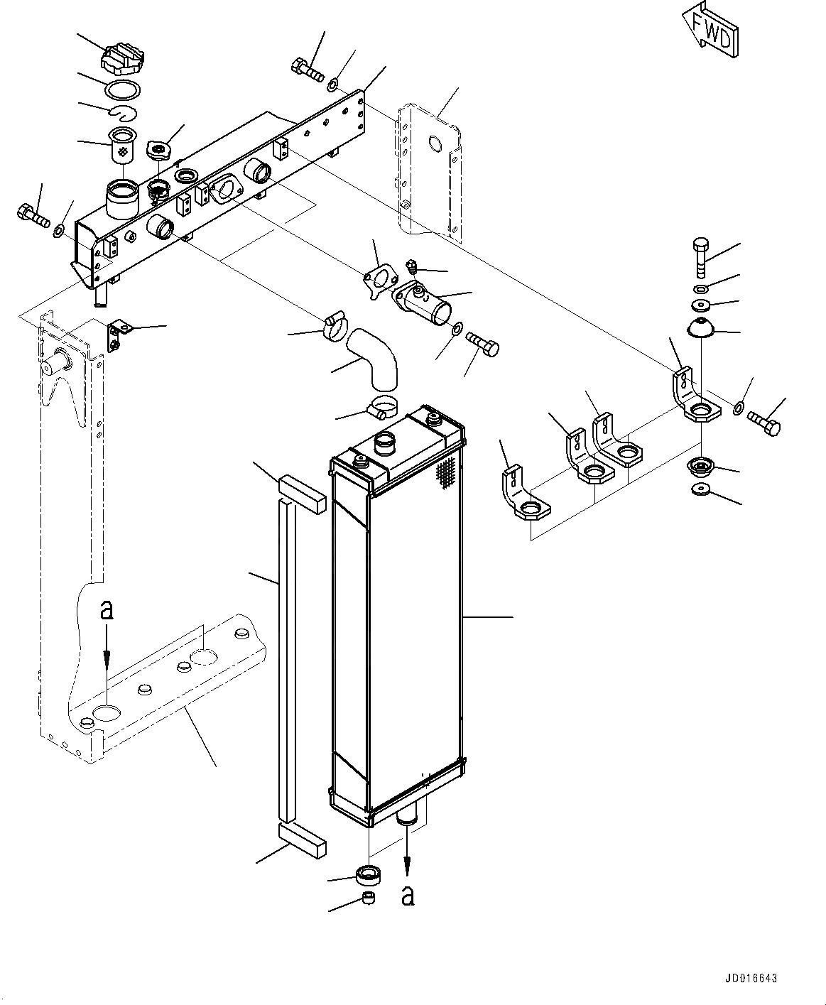 Схема запчастей Komatsu D85PX-15R - РАДИАТОР, ВЕРХН. БАК (№-) РАДИАТОР, БЕЗ КОНДИЦ. ВОЗДУХА